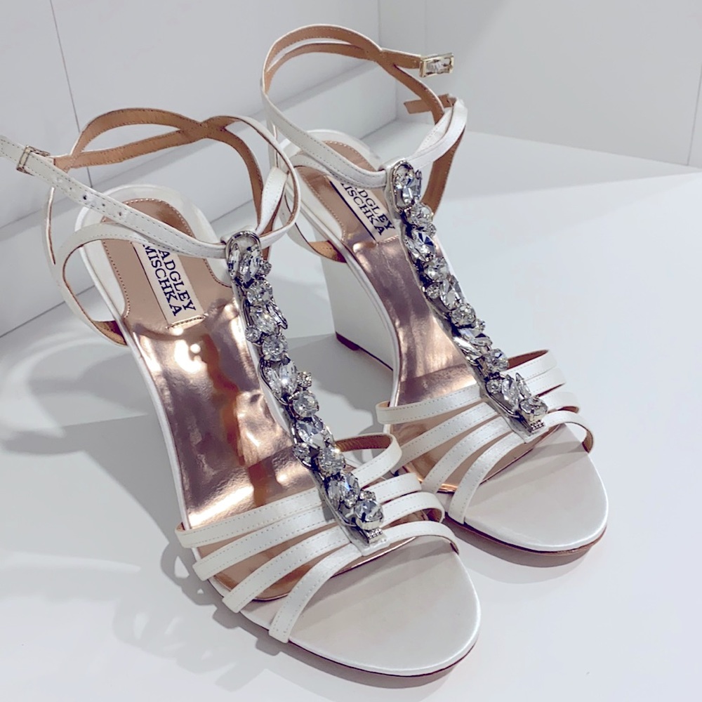 Badgley Mischka rhinestone wedge heel strap sandal